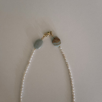 pearl & aqua jasper beaded necklace