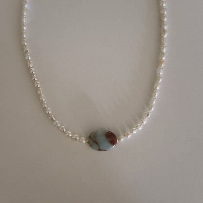 pearl & aqua jasper beaded necklace