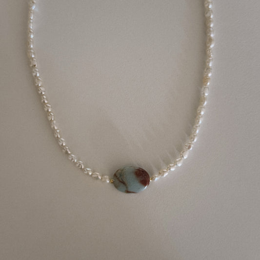 pearl & aqua jasper beaded necklace