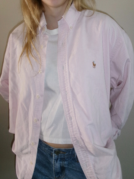 ralph lauren pink & white striped button down top