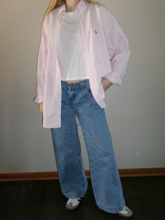 ralph lauren pink & white striped button down top