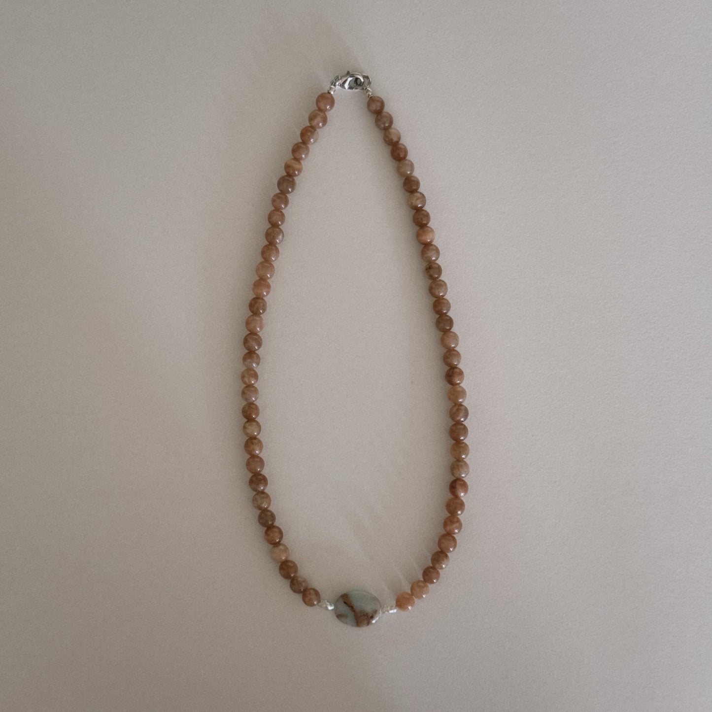 pink sunstone & aqua jasper beaded necklace