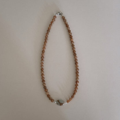 pink sunstone & aqua jasper beaded necklace