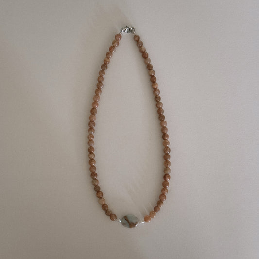 pink sunstone & aqua jasper beaded necklace