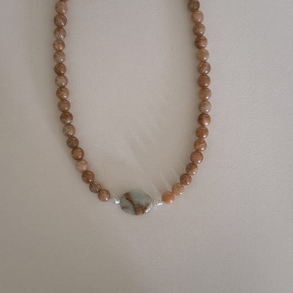 pink sunstone & aqua jasper beaded necklace