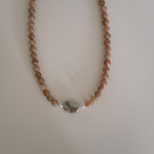 pink sunstone & aqua jasper beaded necklace