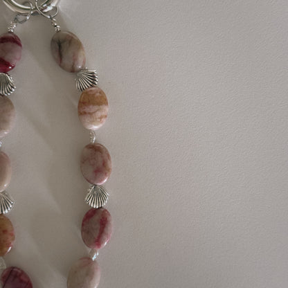 pink jade, pearl, shell & spiral keychain