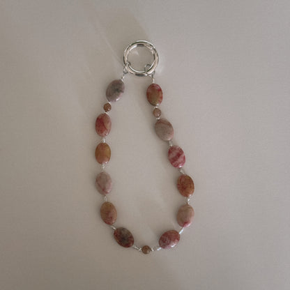 pink jade & pearl keychain