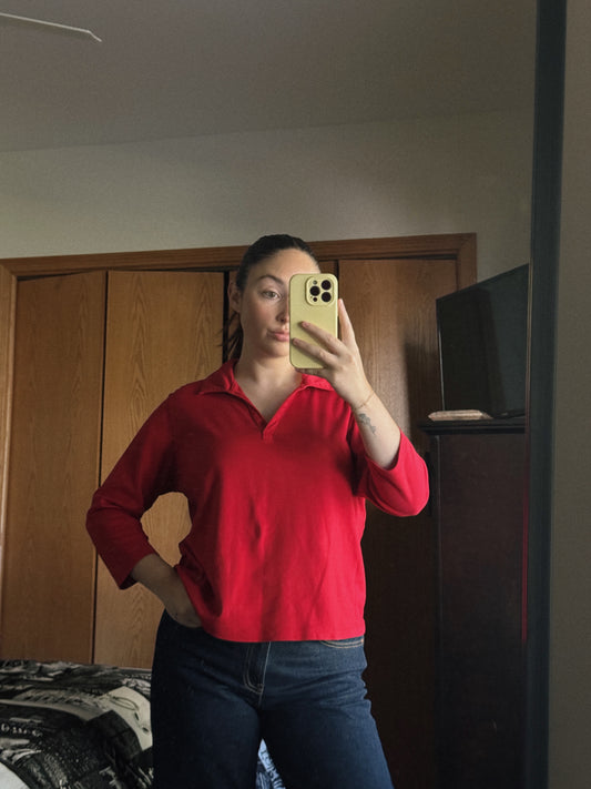 red quarter sleeve top