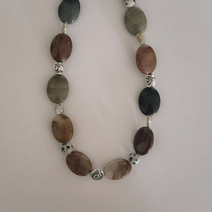 red jasper, dalmation, pearl & spiral keychain