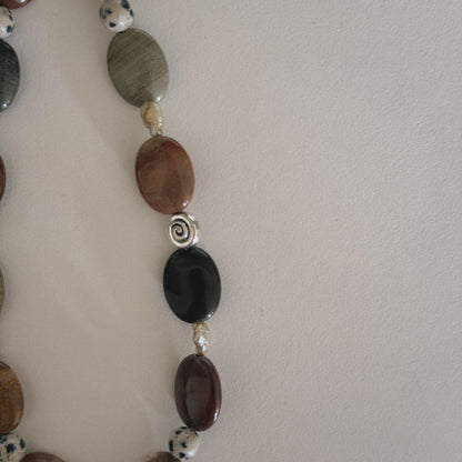 red jasper, dalmation, pearl & spiral keychain
