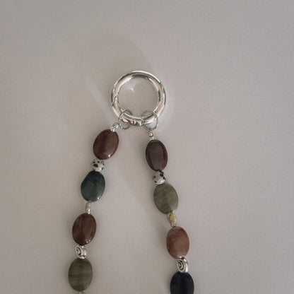red jasper, dalmation, pearl & spiral keychain