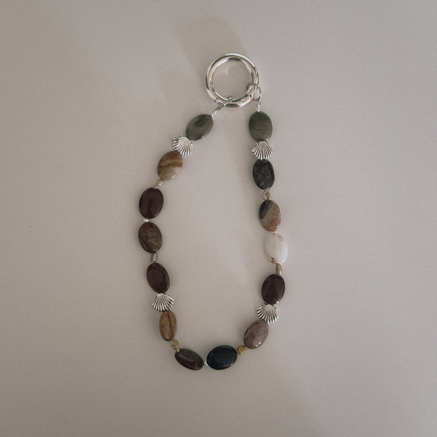 red jasper, pearl & shell keychain