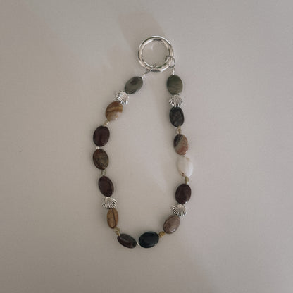 red jasper, pearl & shell keychain