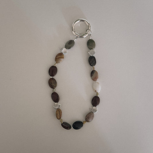 red jasper, pearl & shell keychain