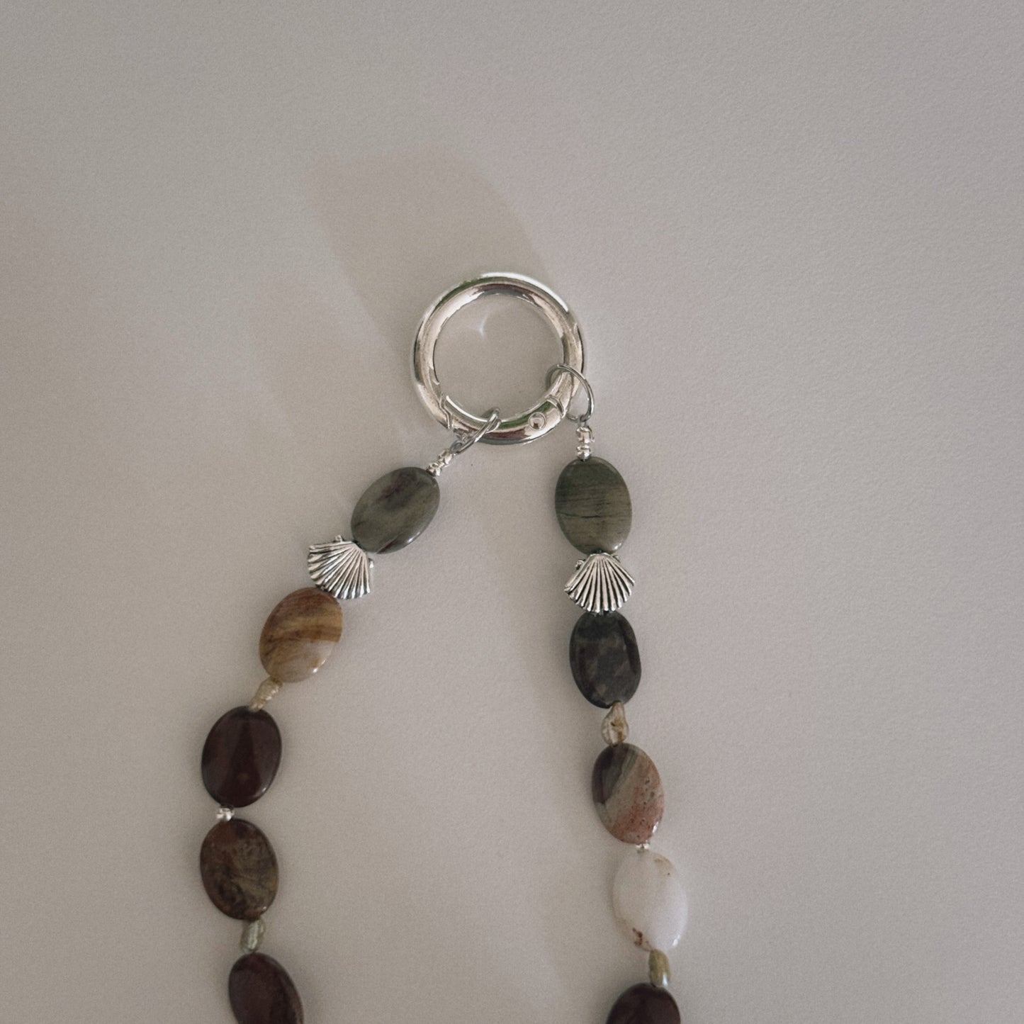 red jasper, pearl & shell keychain