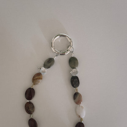 red jasper, pearl & shell keychain