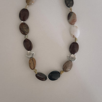 red jasper, pearl & shell keychain