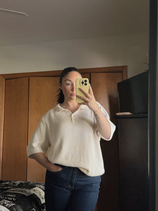 cream short sleeve sweater