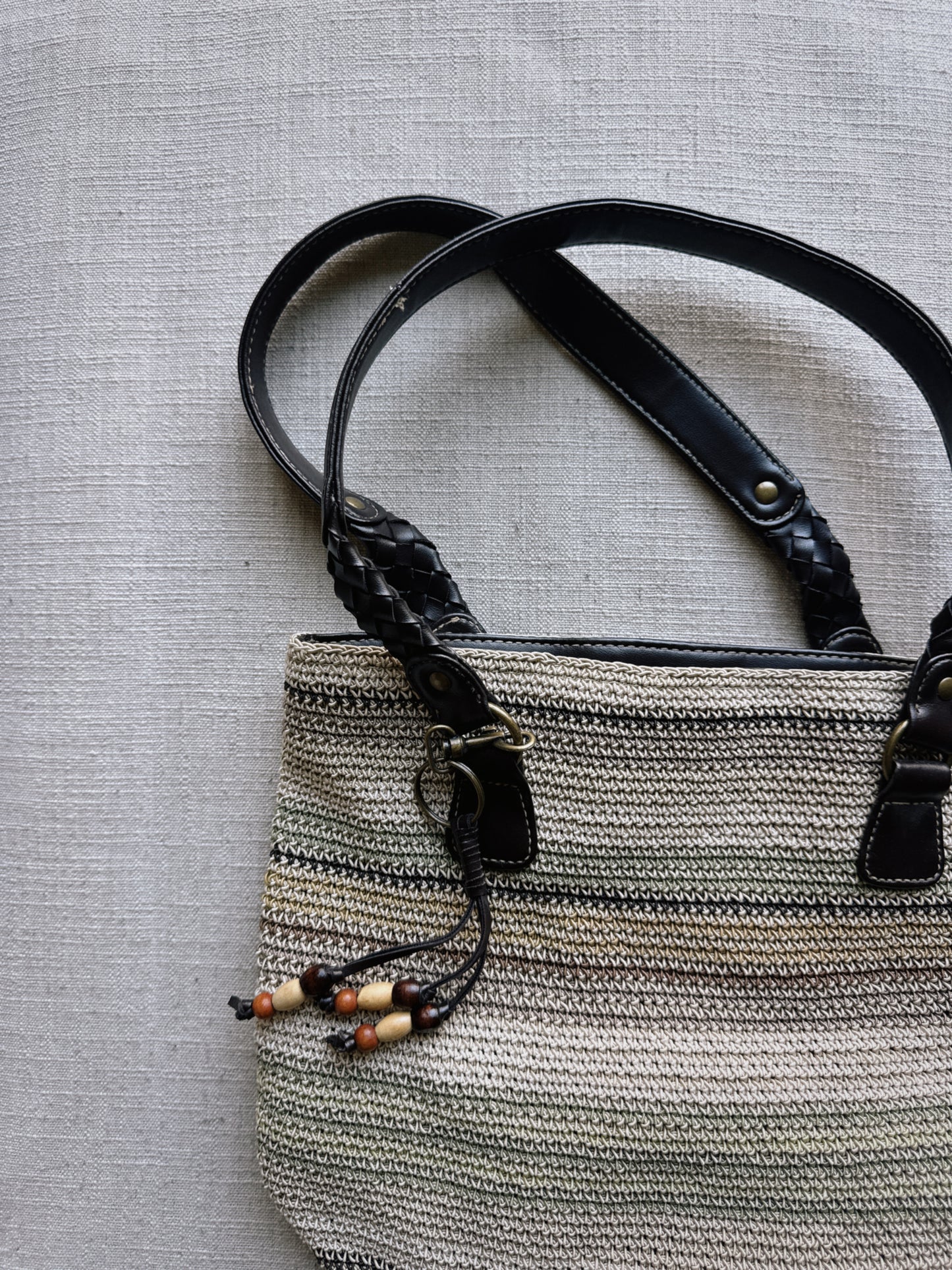 striped woven bag