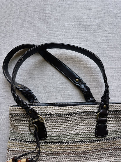 striped woven bag