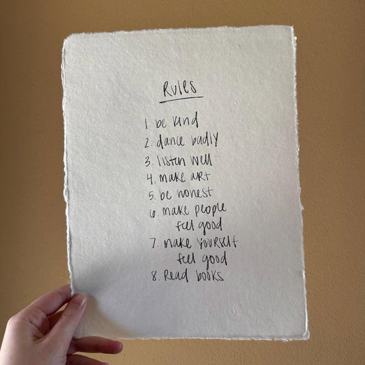 unframed rules wall art print on white handmade paper