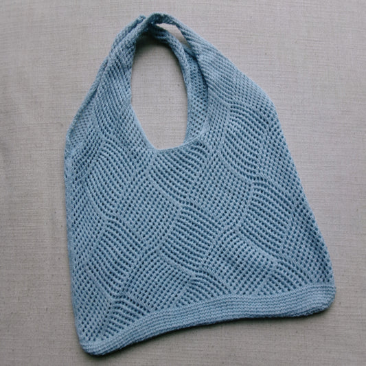 light blue crochet bag