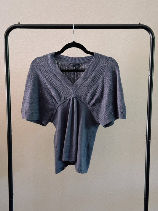 blue knit top