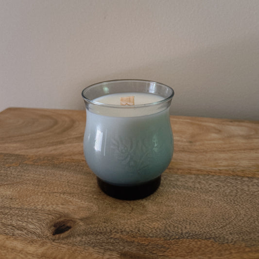 vintage glass blue motif candle