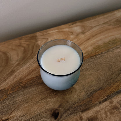 vintage glass blue motif candle