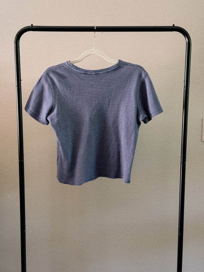 blue striped v neck tee