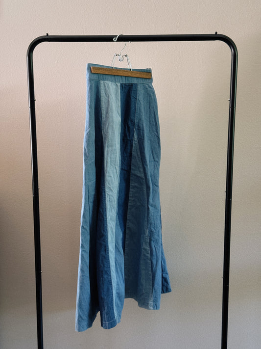 Paneled Denim Maxi Skirt