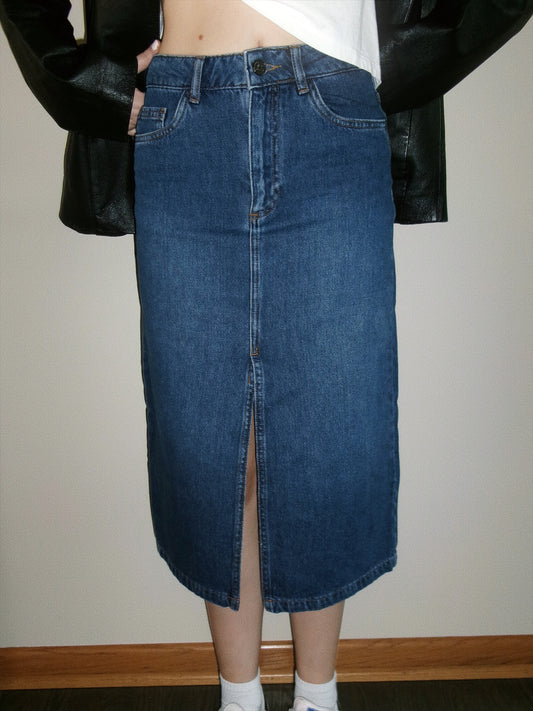 vintage denim midi skirt