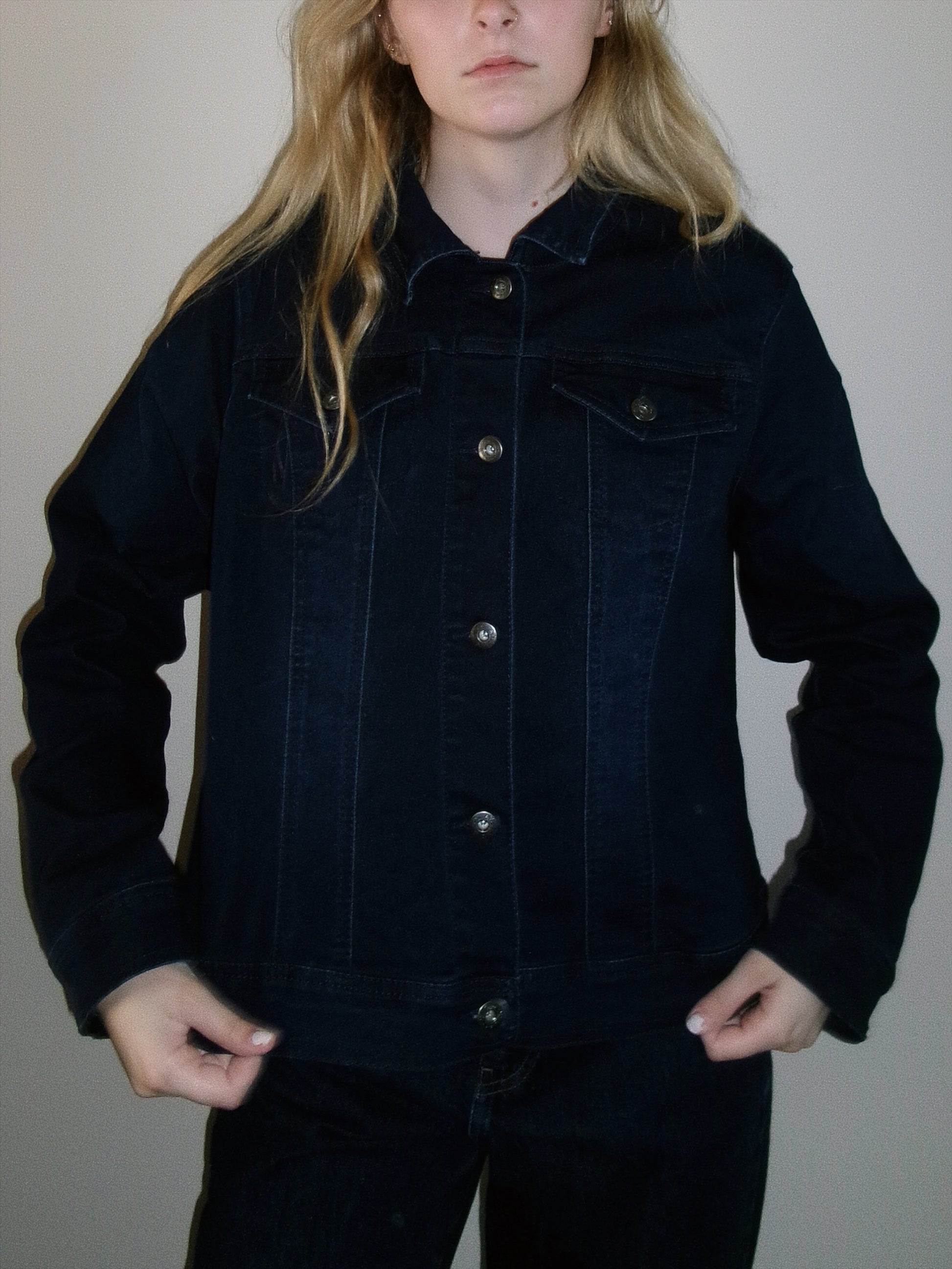 vintage dark wash denim top