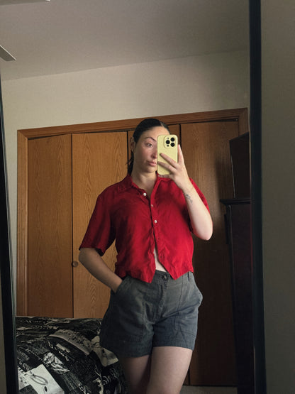 red silk top
