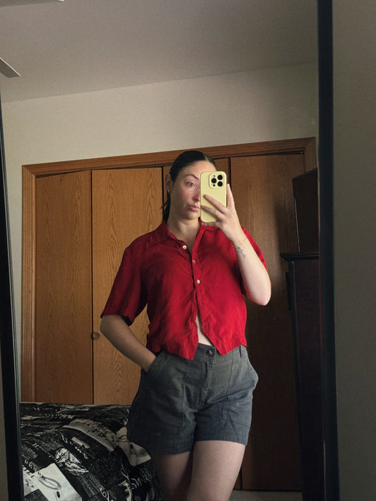 red silk top