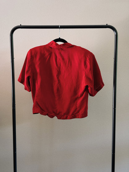 red silk top