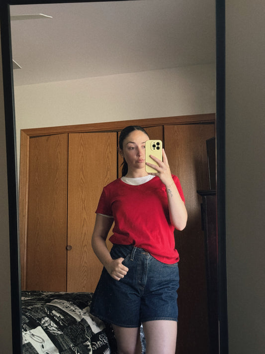 red v neck tee