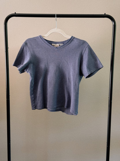 blue striped v neck tee