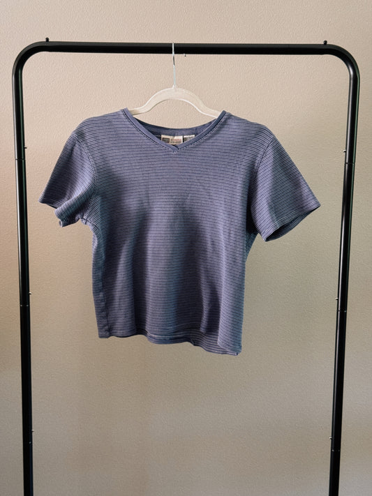 blue striped v neck tee