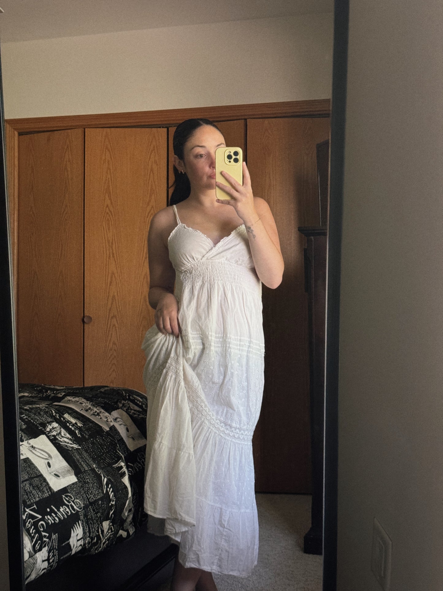 white tiered maxi dress
