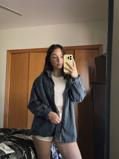 blue striped button down