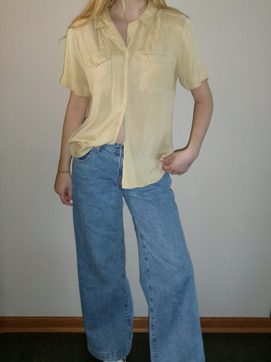 vintage yellow silk button down top