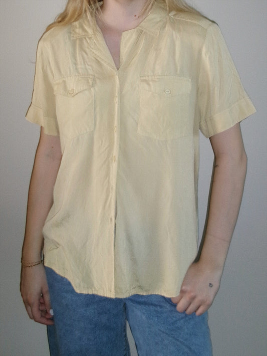 vintage yellow silk button down top