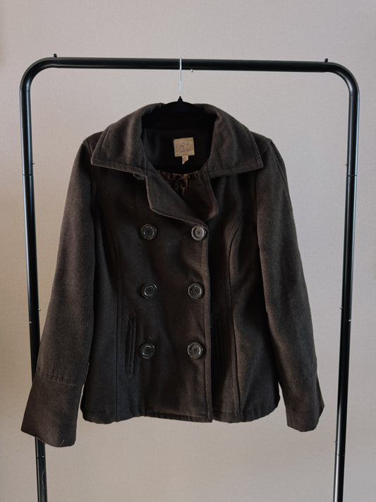 brown double breasted wool coat