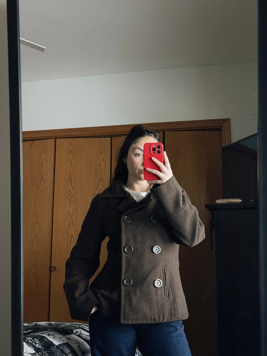 brown double breasted wool coat