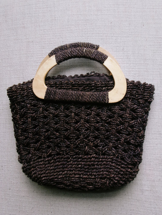 dark brown basket handbag