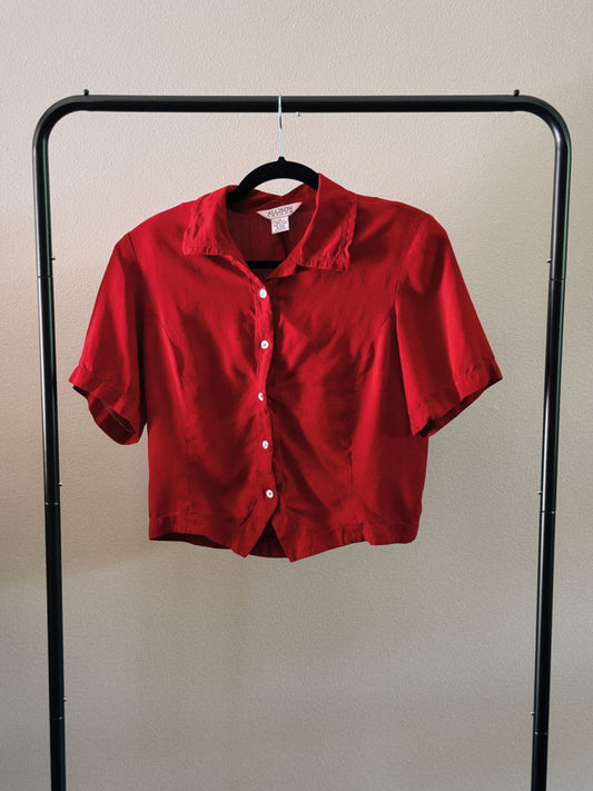 red silk top