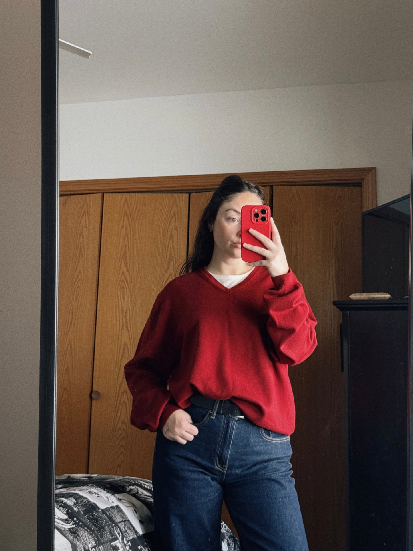 red wool sweater