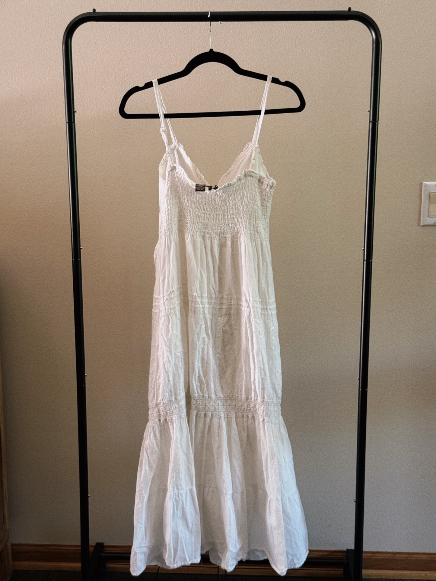 white tiered maxi dress